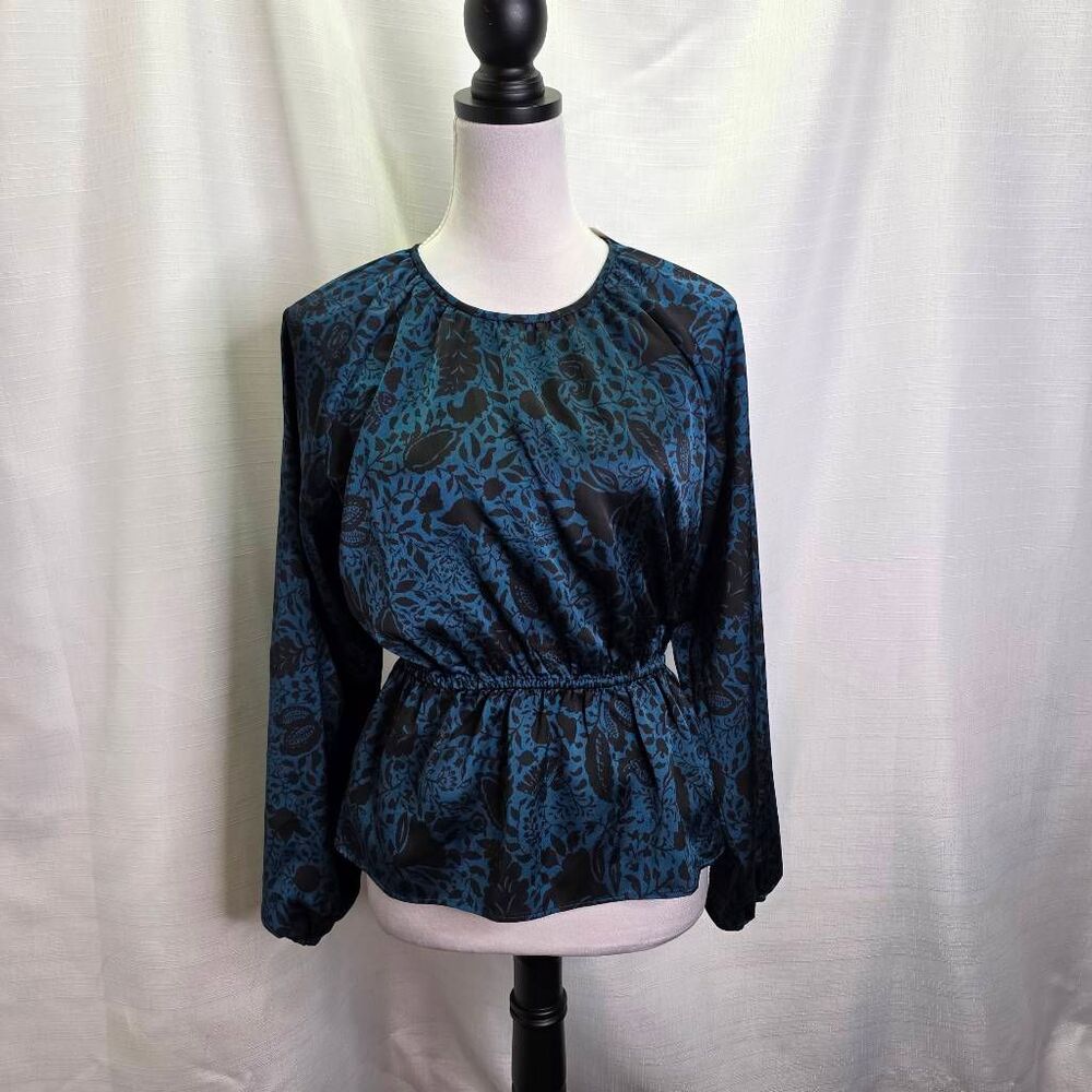 Ann Taylor Blue and Black Peplum Blouse Size XS NWT